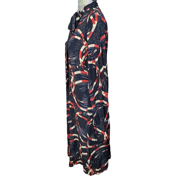 rokh Size 2-4 Silk Scarf Midi Shirtdress Blue Classic Chain Link Abstract Print - Picture 12 of 16